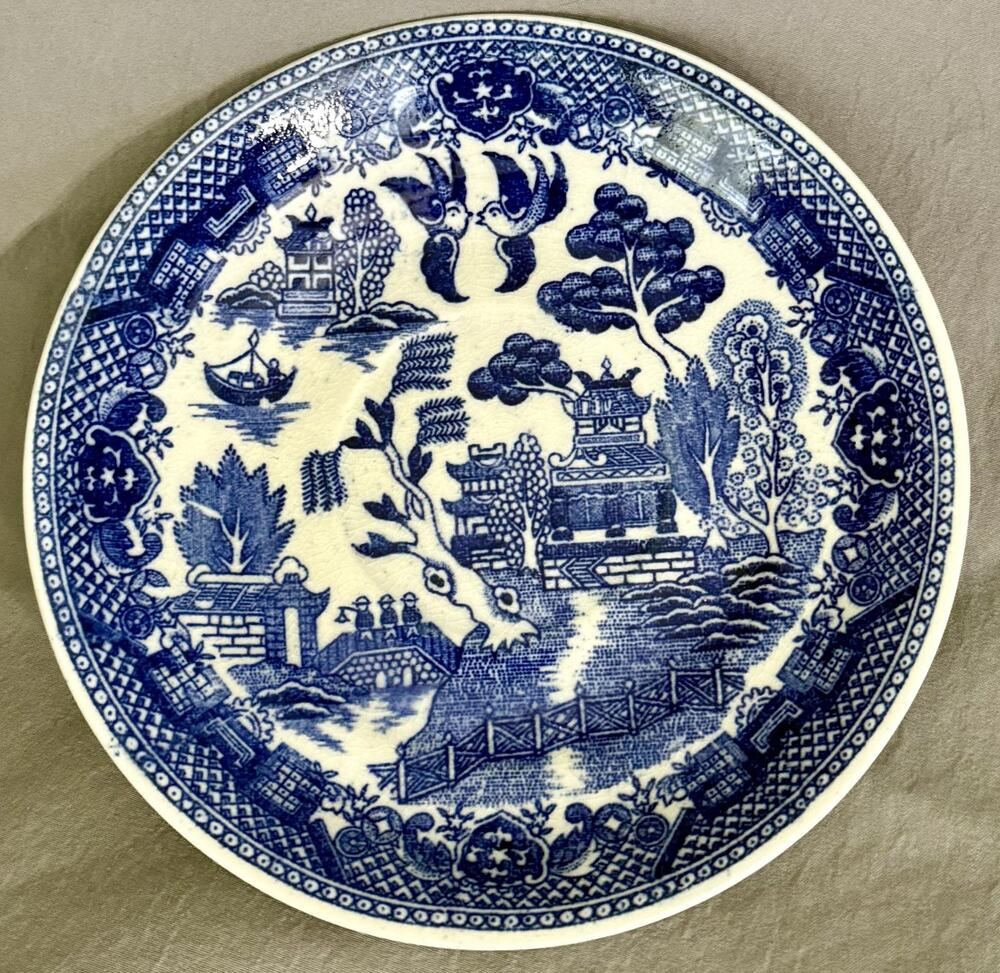 Japan Stamped Blue Willow Pattern ~6” Saucer Plate Blue & White Japanese